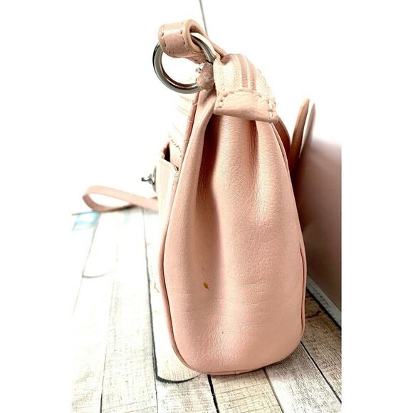 DANIER PALE PINK GENUINE LEATHER TURN LOCK X-BODY SHOULDER BAG HANDBAG MESSENGER - Picture 3 of 11